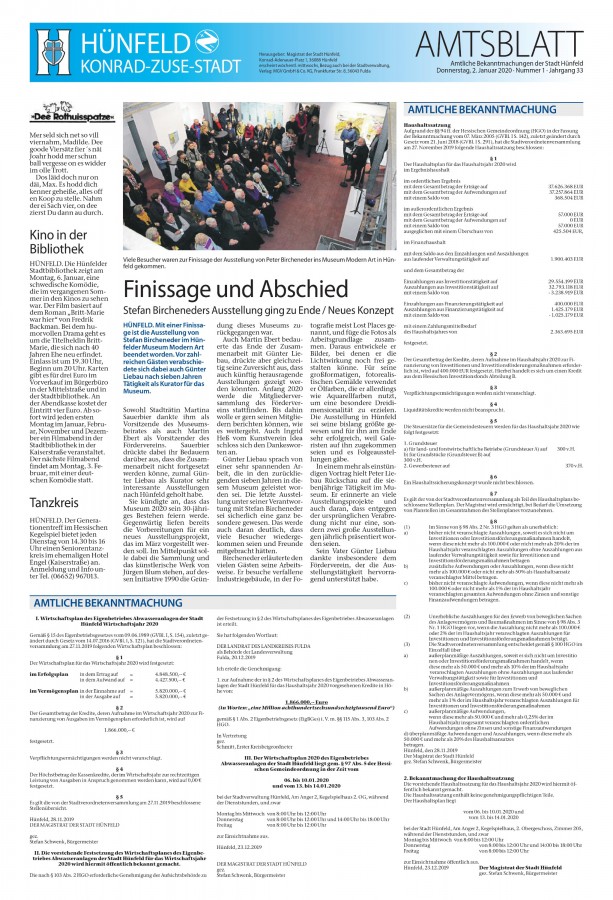 Amtsblatt vom 2. Januar 2020