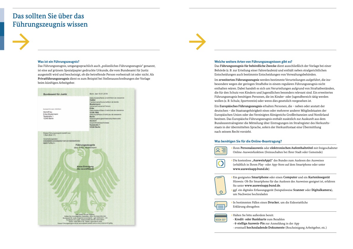 zusätzliche Informatiomem wie Sie Ihr Führungszeugnis online beantragen können.